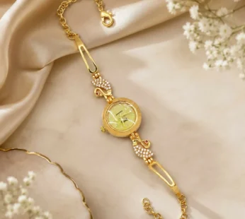 Royal Gold & Ruby Accent Peacock Bracelet Watch for Women – Traditional Partywear