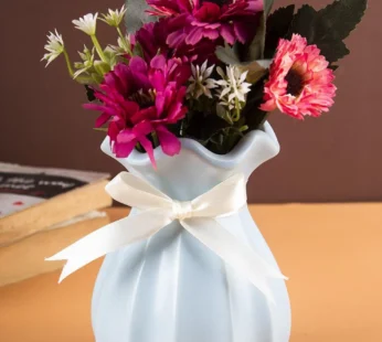 Vase with Bow, Floral Mouth, Turquoise, Ceramic