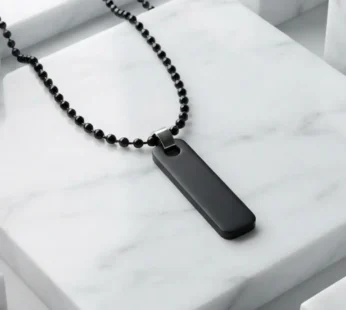 Black Vertical Bar Pendant Necklace for Men Matte Ball Chain Minimalist Dog Tag