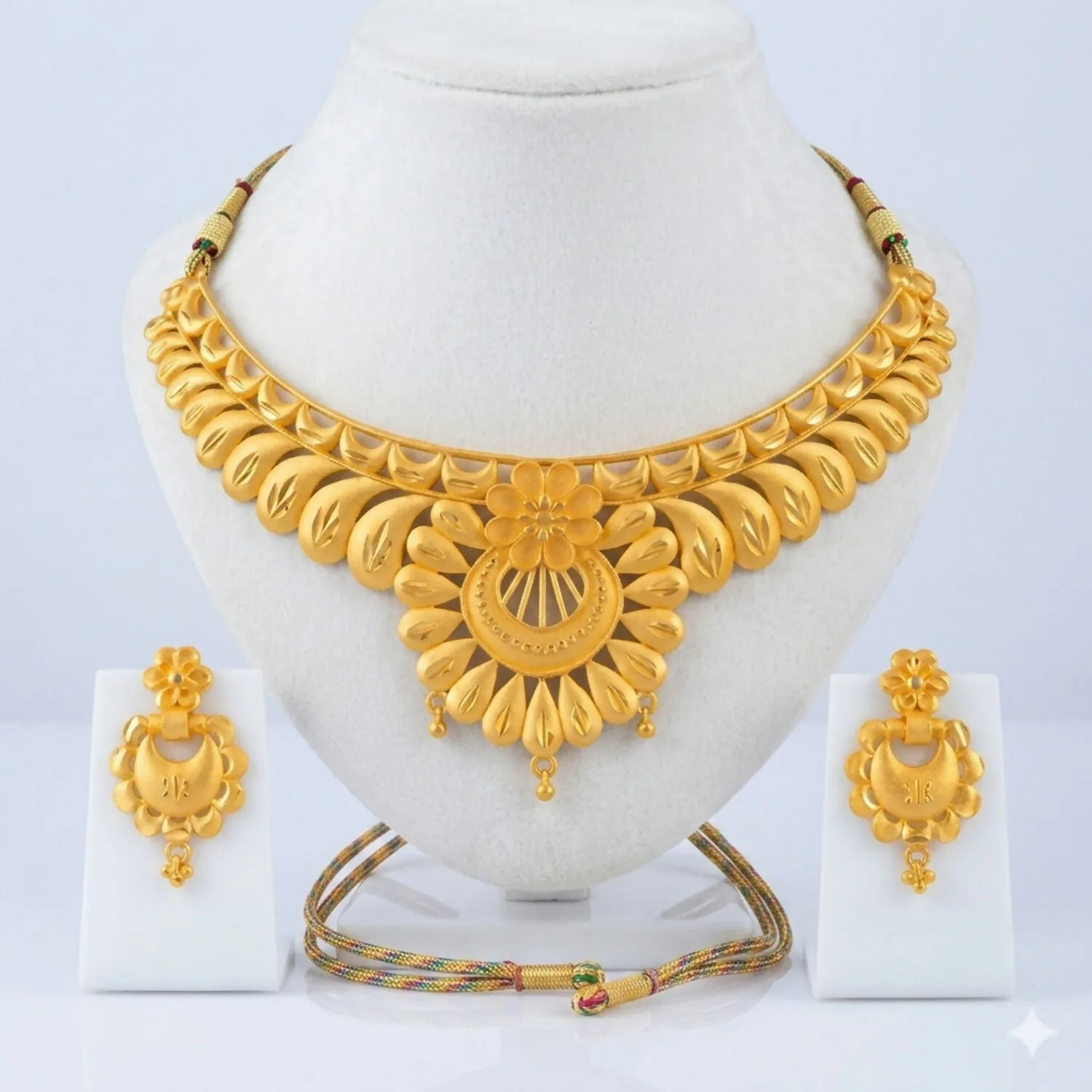 Traditional Gold Plated Choker Necklace Set for Women - Detailed Feature View 3