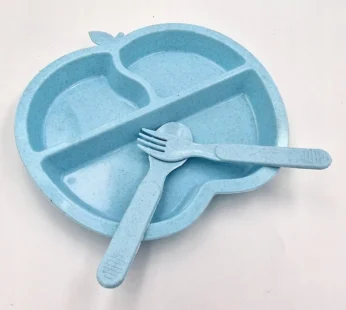 Apple Shaped Kids Plastic 2 Plates With Spoon & Fork