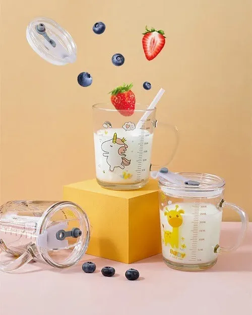 Cartoon Printed Glass Sipper Mug With Silicone Straw - Detailed Feature View 1