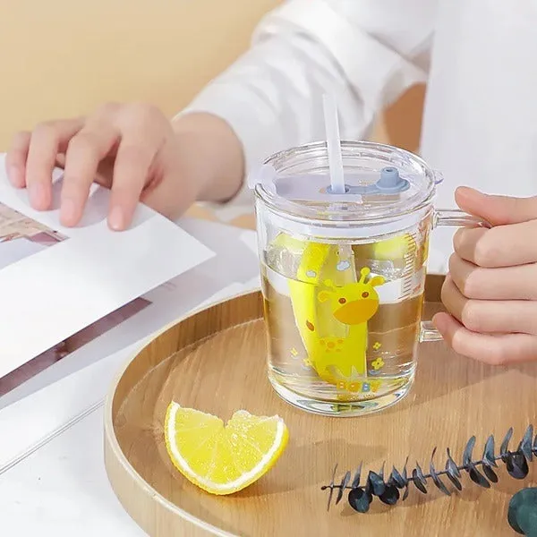 Cartoon Printed Glass Sipper Mug With Silicone Straw - Detailed Feature View 2