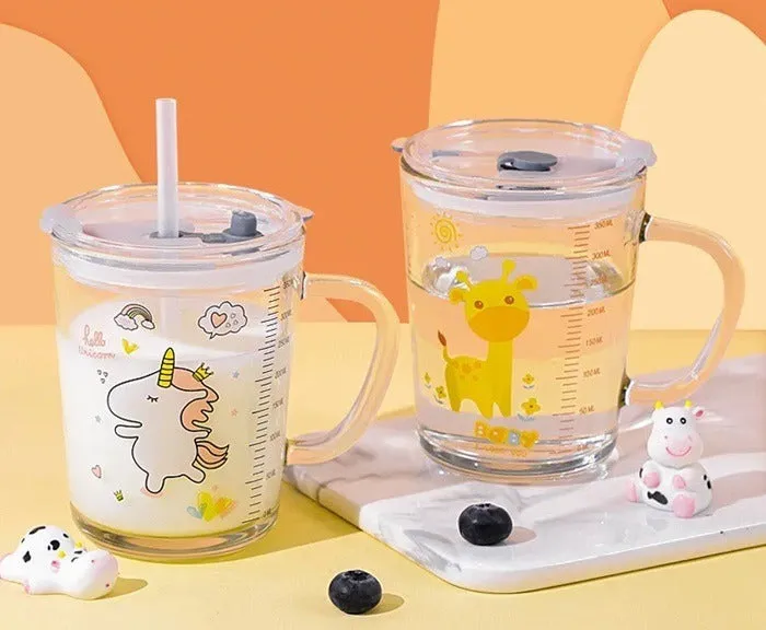 Cartoon Printed Glass Sipper Mug With Silicone Straw - Detailed Feature View 3