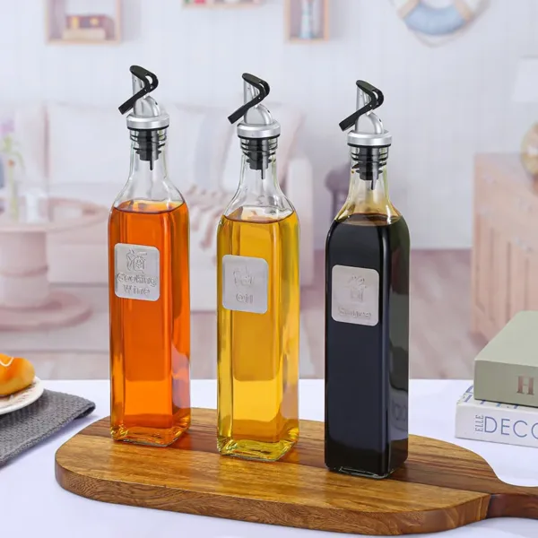 500ml Oil Glass Bottle – Elegant Transparent Dispenser for Kitchen, Vinegar & Olive Oil Storage (Pack of 1)
