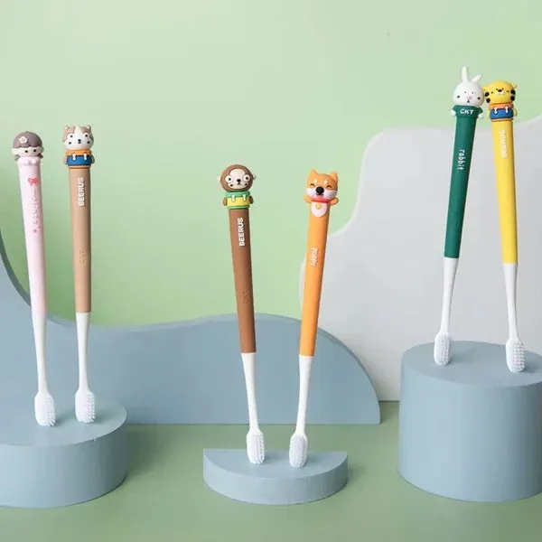 Cartoon Head Design Kids Toothbrush - Detailed Feature View 1