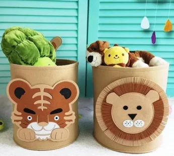 Tiger & Lion Design Foldable Storage Basket – Cute Felt Organizer for Toys, Clothes & Household Items (Random design-Pack of 1)