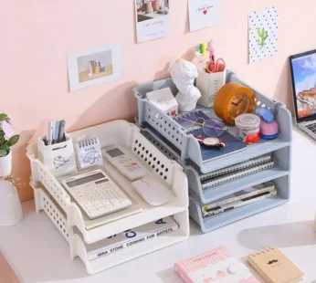 Plastic Stackable Document Storage Tray, File Holder File Organizer Plastic Multilayer Stackable A4 Filing Tray Office Desk Neat File Rack File Stationery Storage Basket (1 Piece)