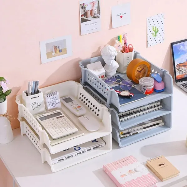 Premium Plastic Stackable Document Storage Tray, File Holder File Organizer Plastic Multilayer Stackable A4 Filing Tray Office Desk Neat File Rack File Stationery Storage Basket (1 Piece) - Buy Online at Alikart