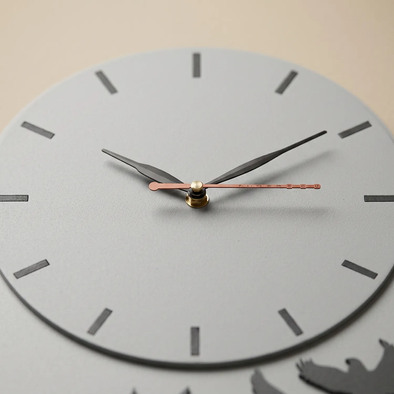 Premium Grey Botanical Designer Silent Wall Clock | Minimalist Decorative Wooden Clock for Living Room, Bedroom & Office - Detailed Feature View 4