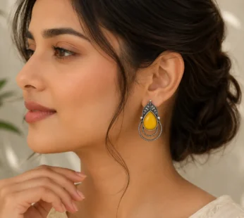 Elegant Yellow Teardrop Oxidized Silver Earrings | Premium Ethnic & Boho Fashion Jewelry for Women