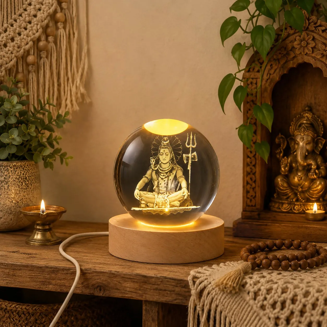 Premium 3D Crystal Shiv Ji LED Night Lamp with Wooden Base USB Powered Decor - Buy Online at Alikart