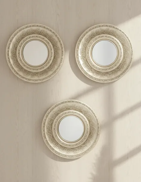 Wall Mirror, Wall Décor, Antique Finish, Champagne Colour, Plastic, Set of 3