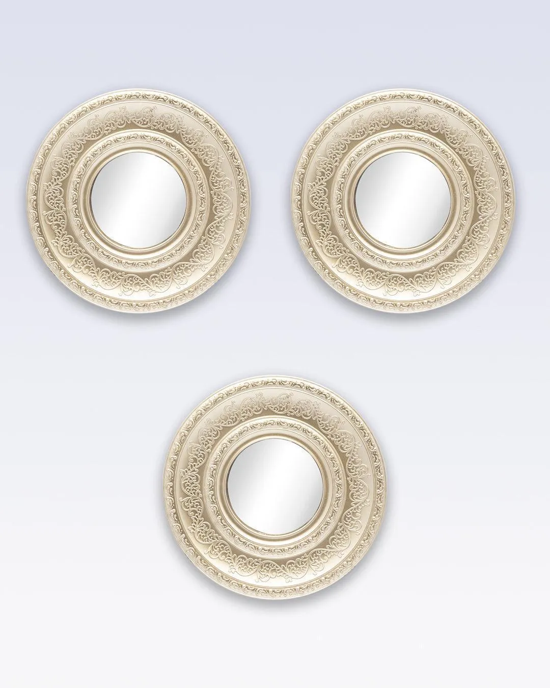Wall Mirror, Wall Décor, Antique Finish, Champagne Colour, Plastic, Set of 3 - Detailed Feature View 1