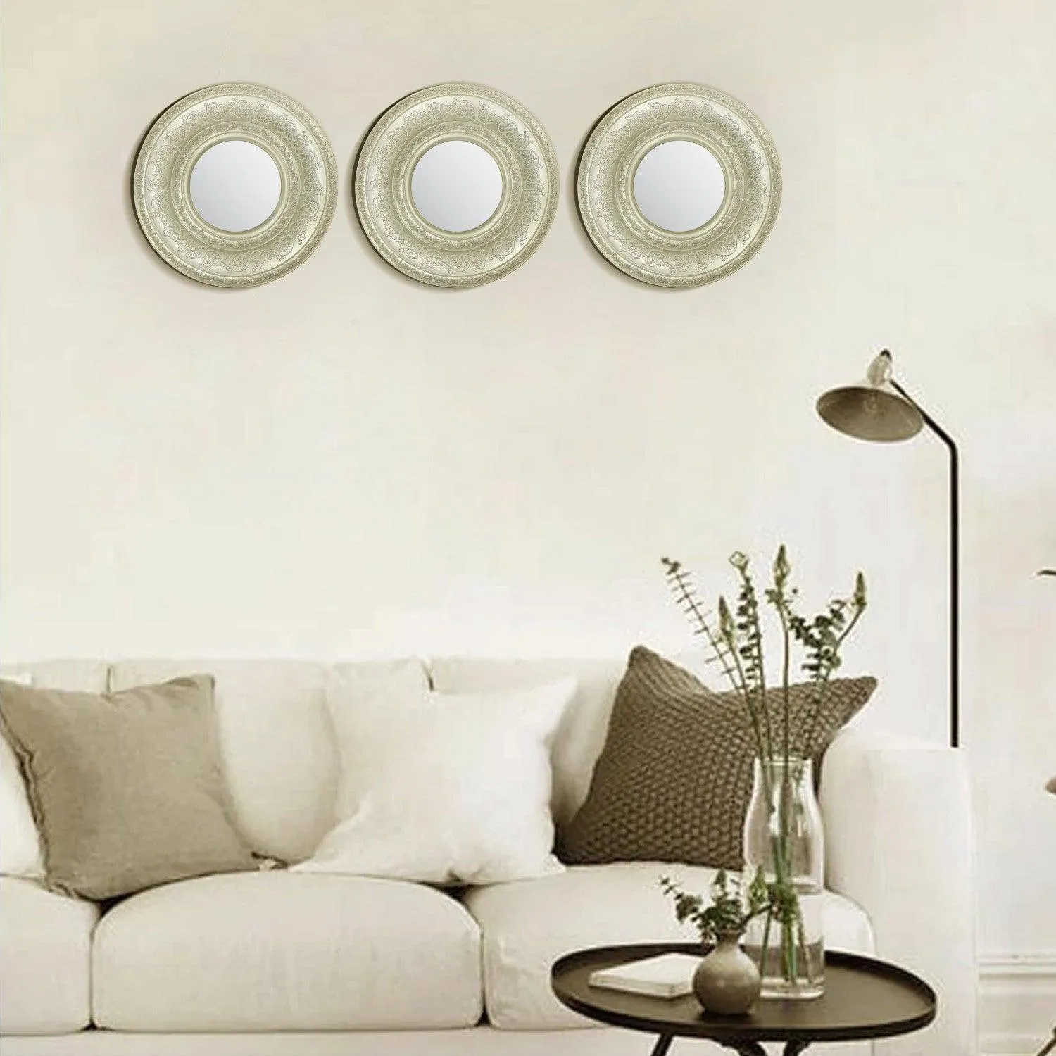 Wall Mirror, Wall Décor, Antique Finish, Champagne Colour, Plastic, Set of 3 - Detailed Feature View 6