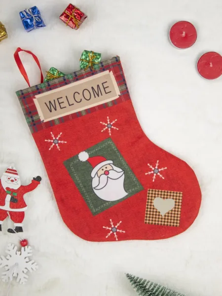 Welcome & Santa Print – Christmas Hanging Stocking Set Of 2 Pcs – IMAGE CHANGED