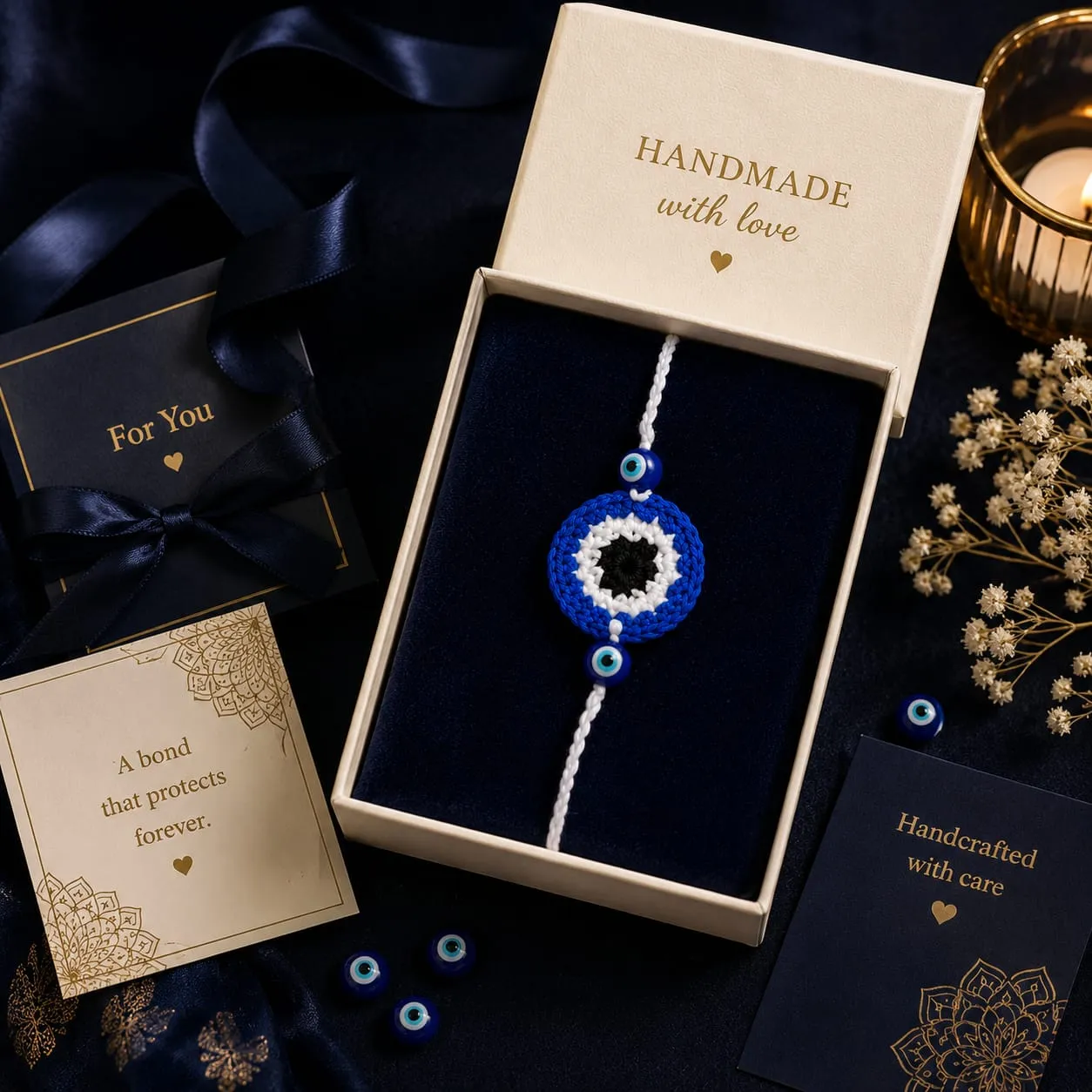 Premium Handmade Crochet Evil Eye Rakhi | Protection Rakhi for Bhai Crochet Nazar Protection Rakhi | Set of 1 - Buy Online at Alikart