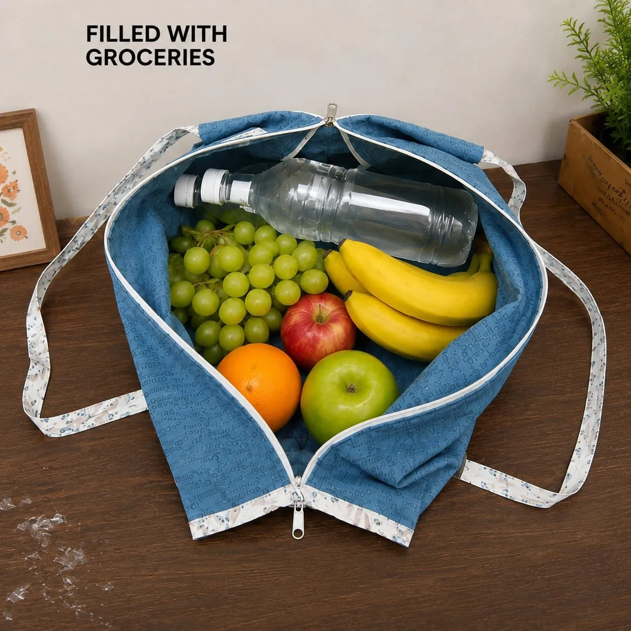 Multipurpose Foldable Cotton Storage Bag with Zipper & Handles | Spacious Organizer Bag for Clothes, Laundry & Household Items (Random Print) - Detailed Feature View 2