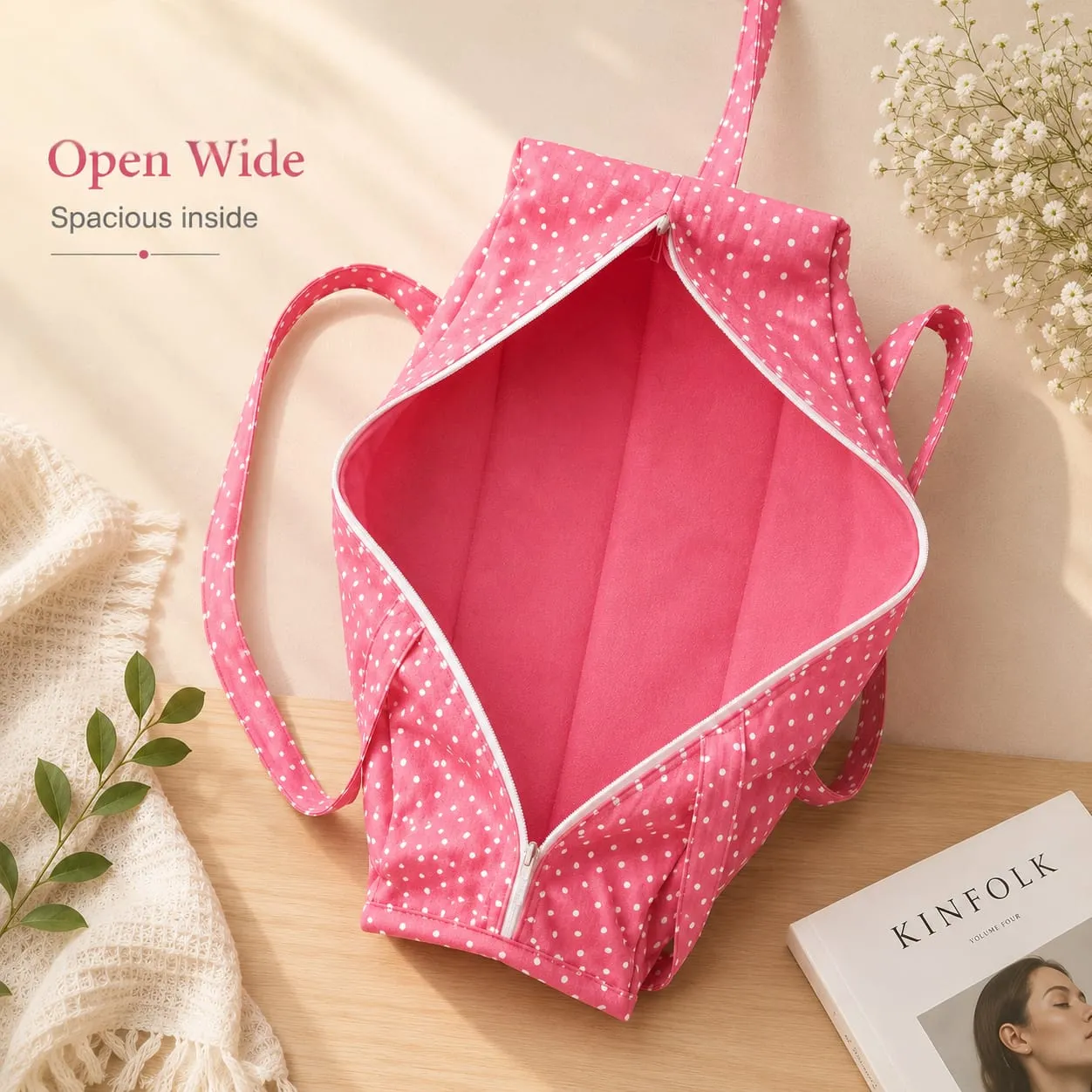Multipurpose Foldable Cotton Storage Bag with Zipper & Handles | Spacious Organizer Bag for Clothes, Laundry & Household Items (Random Print) - Detailed Feature View 3