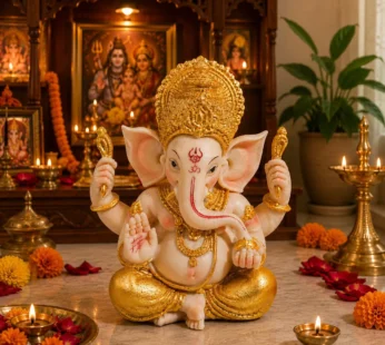 Premium Lord Ganesha Idol for Home Temple | Golden Finish Decorative Ganpati Murti (Big Size)