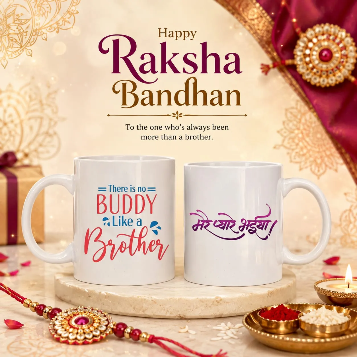 Premium Raksha Bandhan Special Mug for Brother | “There Is No Buddy Like a Brother” & “मेरे प्यारे भैया” Printed Coffee Mugs | Rakhi Gift for Brother - Buy Online at Alikart