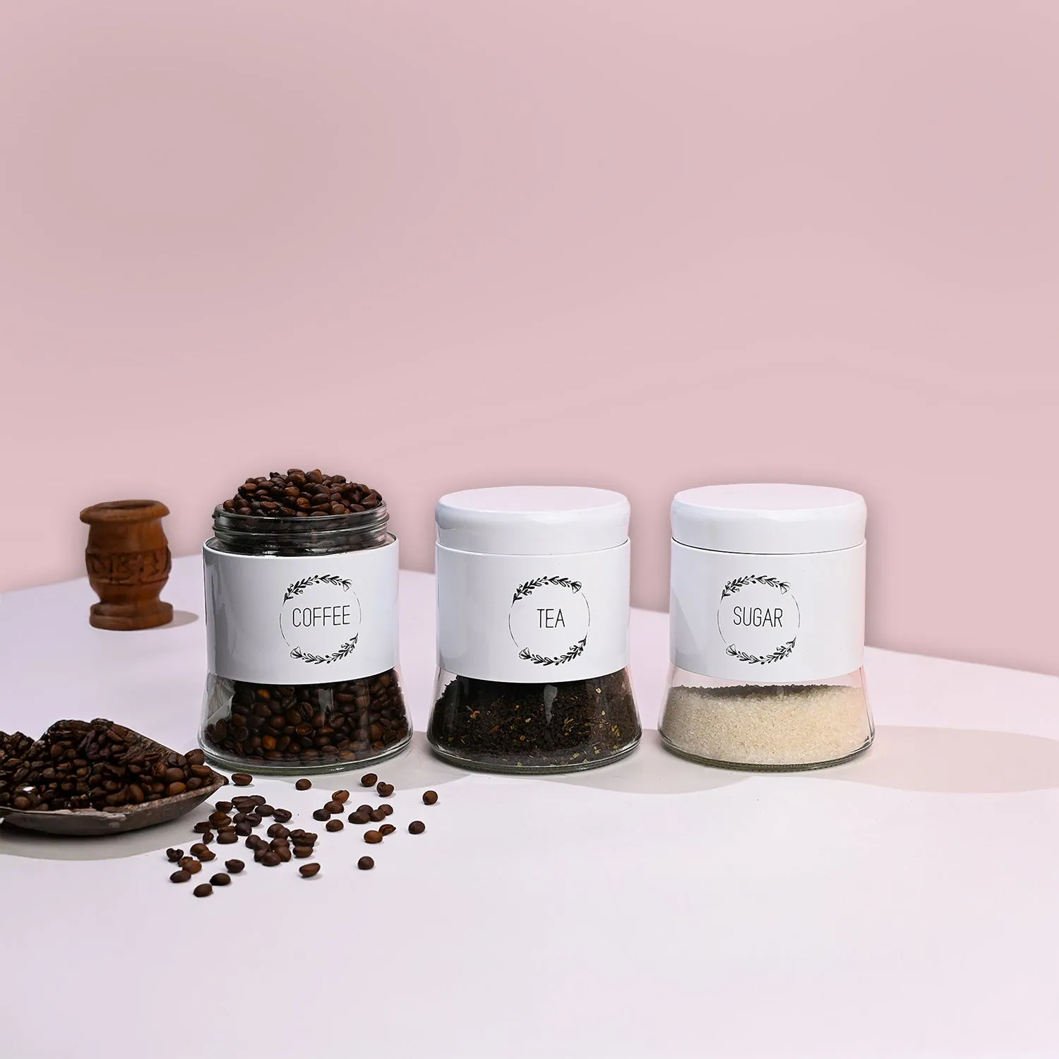 Premium White Coffee, Tea & Sugar Jar Set Of 3, Each 600mL - Buy Online at Alikart