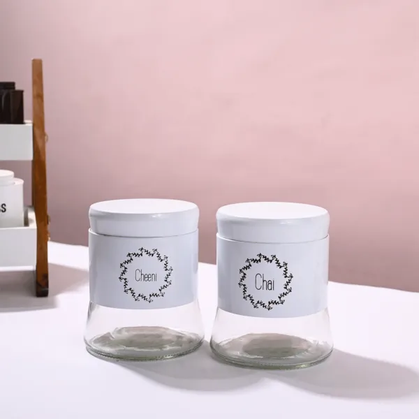 White Tea & Sugar Jar Set Of 2, Each 600mL