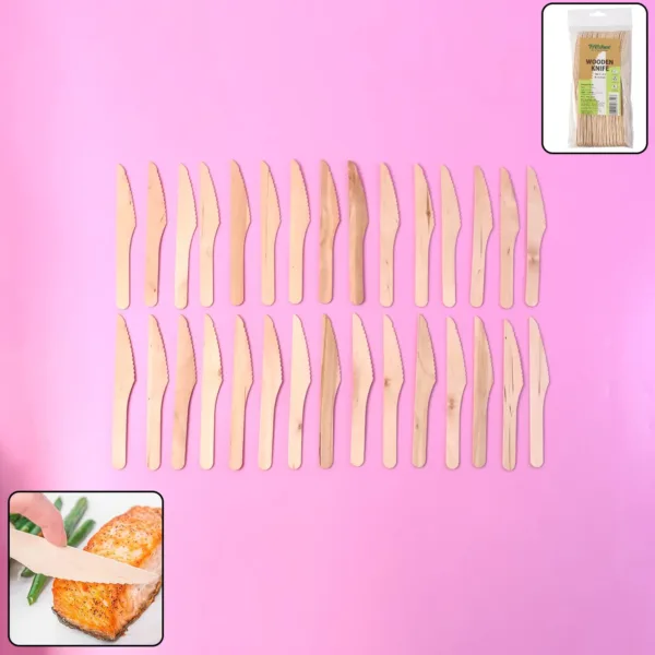 Wooden Knife – 165mm Smooth, Eco-Friendly Cutlery 30 Pcs Pack