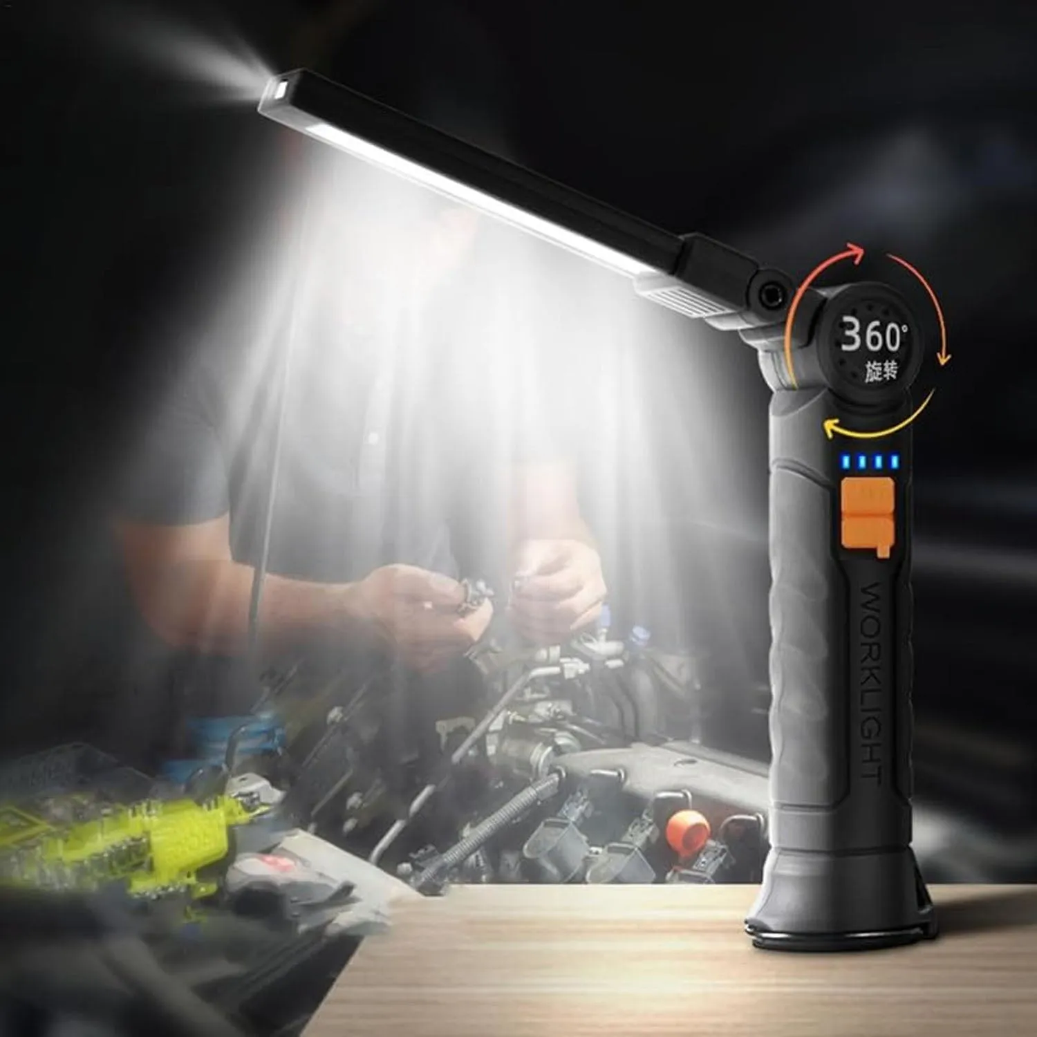 Rechargeable LED Work Light – 360° Adjustable Head & Magnetic Base - Detailed Feature View 3