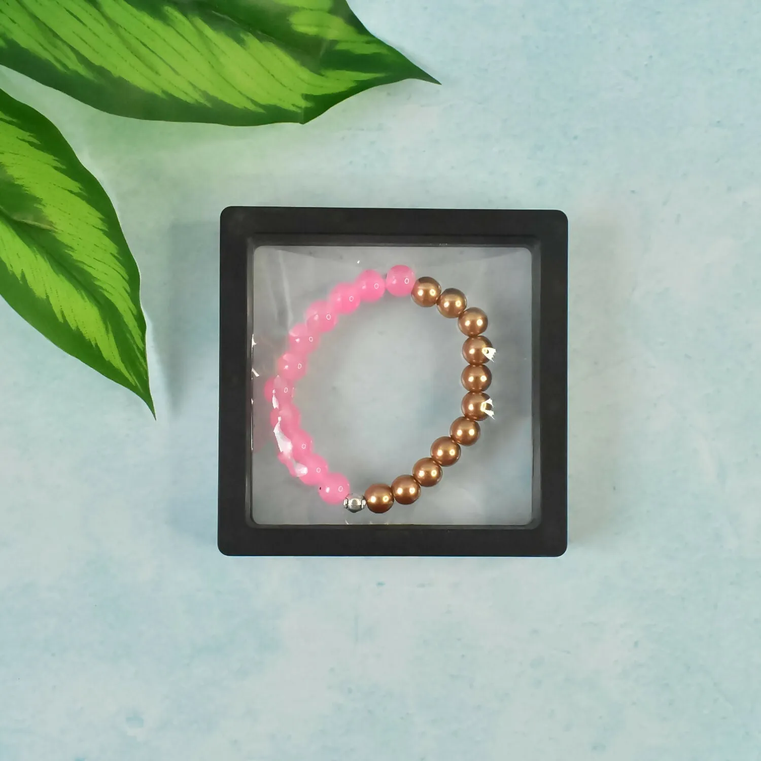 Dual-Tone Pink Gold Beaded Bracelet – Elegant & Comfortable Fit - Detailed Feature View 3