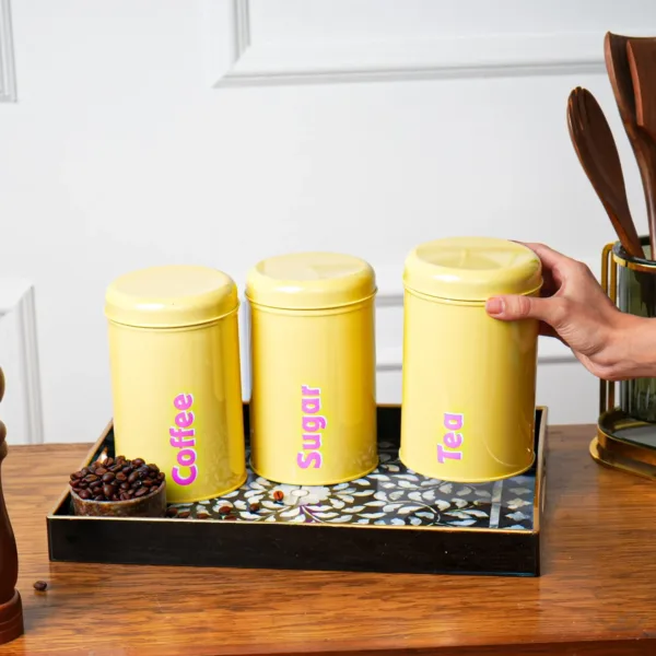 Yellow Iron Coffee, Tea & Sugar Jars – (1000 ml Each, Set of 3)