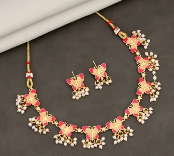 Meenakari Butterfly Choker Necklace Set – Elegant Pearl Drops