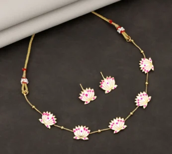 Lotus Necklace Set – Delicate Pink & White Enamel Design