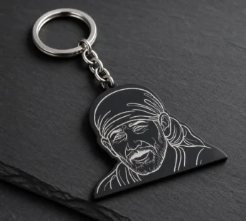Sai Baba Face Keychain Black Metal Engraved Spiritual Keyring for Bike Car and Keys
