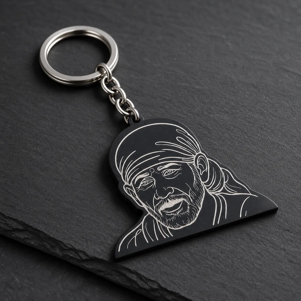 Premium Sai Baba Face Keychain Black Metal Engraved Spiritual Keyring for Bike Car and Keys - Buy Online at Alikart