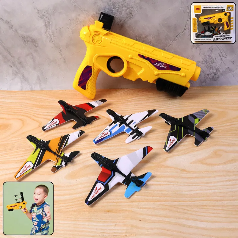 Toy Plane Gun Set – Launch 5 Foam Gliders for Kids Fun