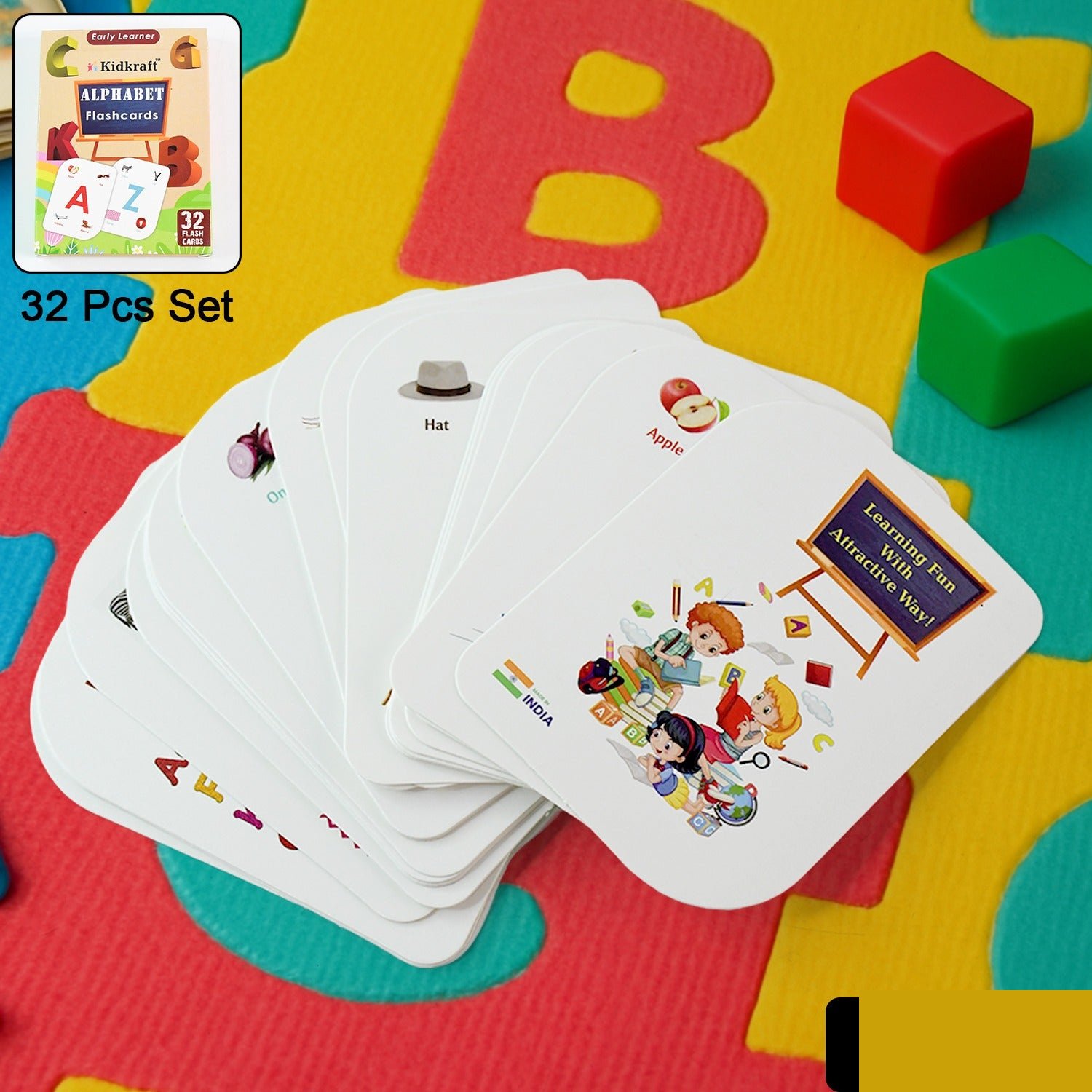 Alphabet Flash Cards Set – 32 Durable Early Learning Cards - Detailed Feature View 1