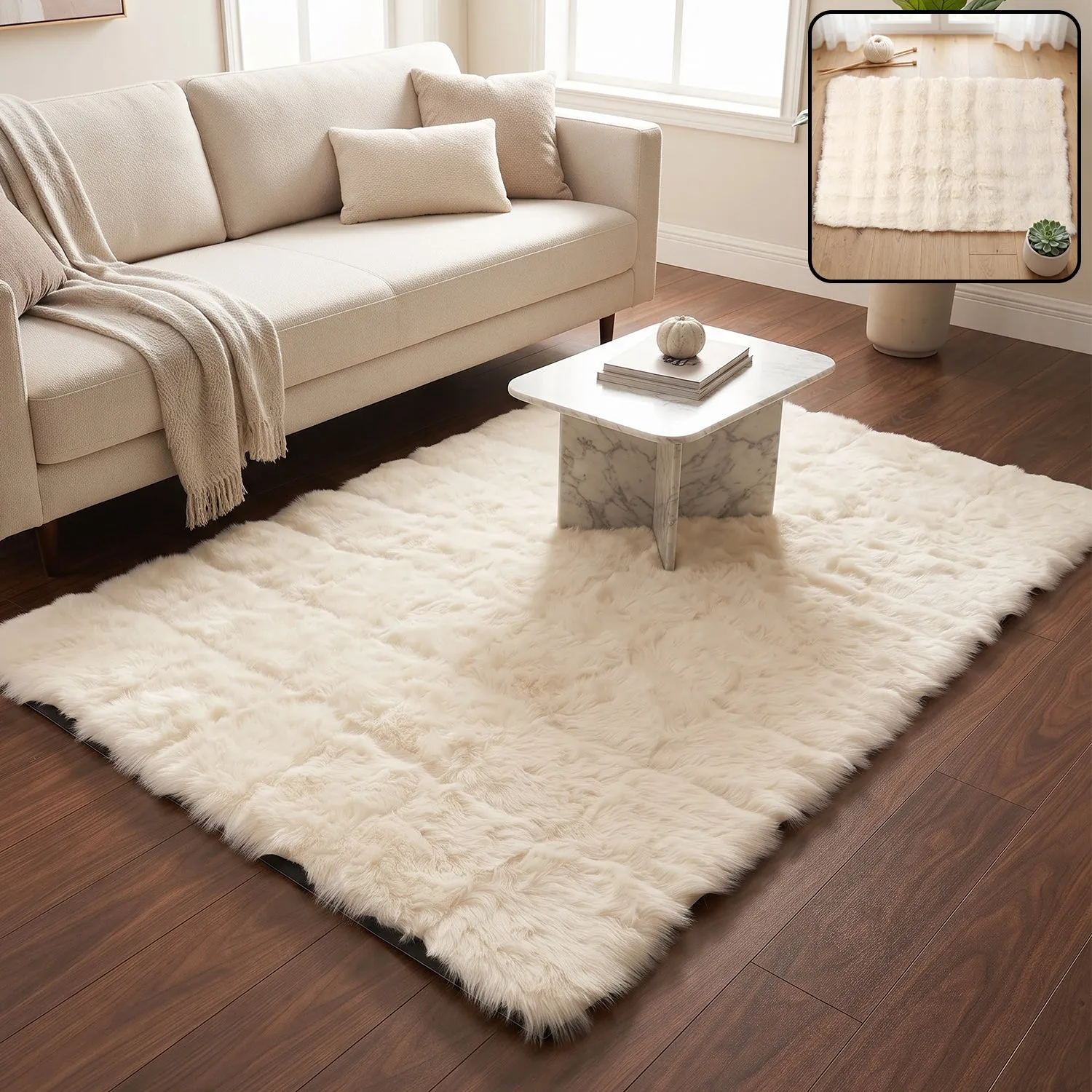 Premium Anti Slip Soft Fluffy Faux Fur Carpet Mat 92 x 56 Cm for Living Room (1 Pc) - Buy Online at Alikart