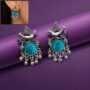 Premium Antique Silver Bird Earrings with Turquoise Blue Stone Boho Tribal Dangle Jewellery - Buy Online at Alikart