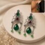 Premium Antique Silver Green Stone Drop Earrings with Vintage Tribal Designer Jewellery - Buy Online at Alikart