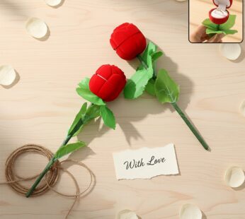 Artificial Rose Ring Box Set – 2 Piece Flower-Shaped Gift
