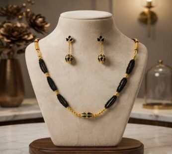 Assamese Ethnic Jewellery Set for Women Black Beads Gold Tone Necklace & Earrings