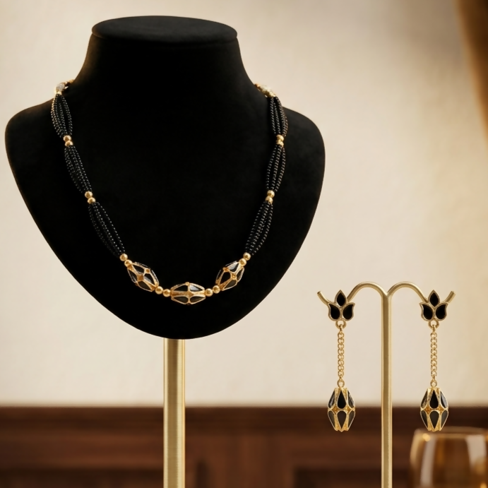 Assamese Traditional Jewellery Set for Women Gold Tone Necklace & Earrings Combo - Detailed Feature View 1
