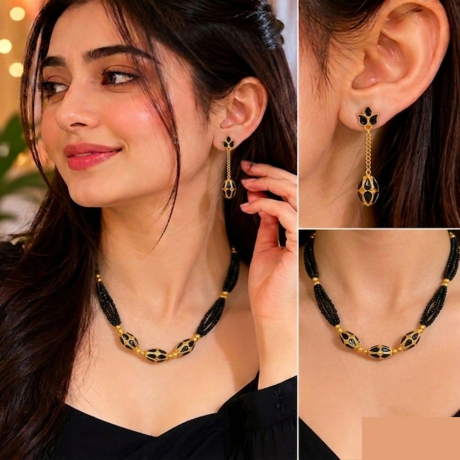 Assamese Traditional Jewellery Set for Women Gold Tone Necklace & Earrings Combo - Detailed Feature View 2