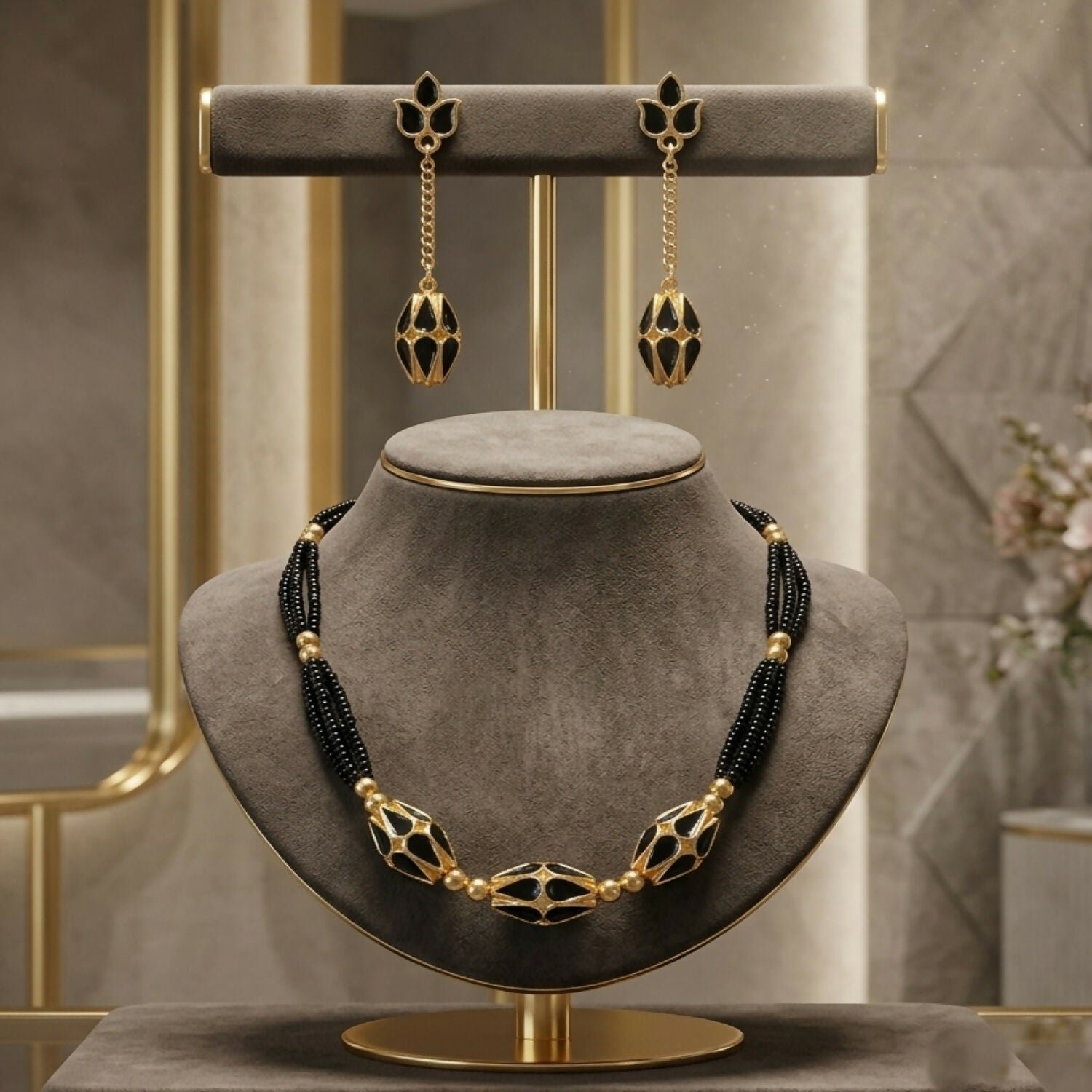 Assamese Traditional Jewellery Set for Women Gold Tone Necklace & Earrings Combo - Detailed Feature View 3