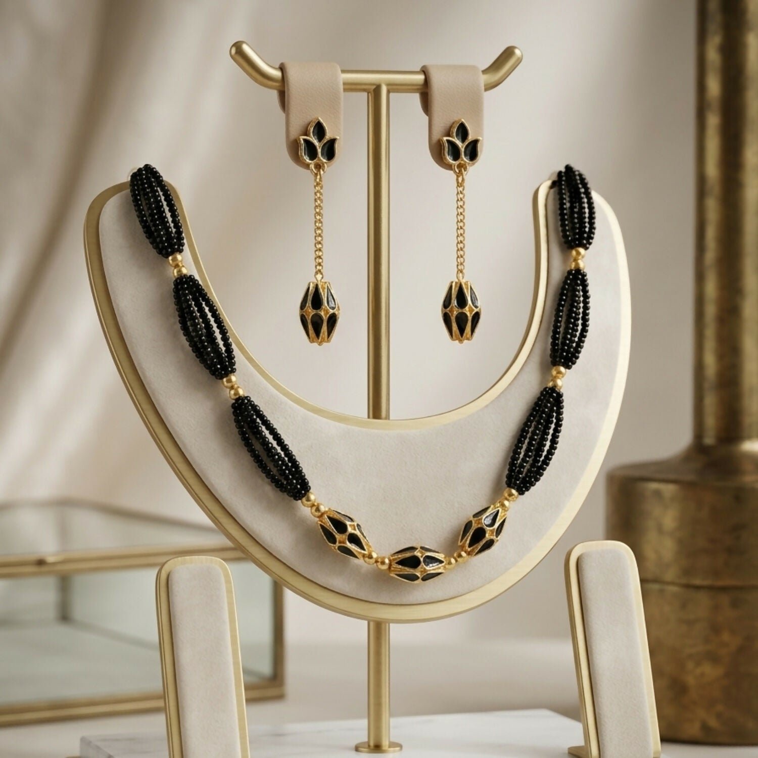Assamese Traditional Jewellery Set for Women Gold Tone Necklace & Earrings Combo - Detailed Feature View 4