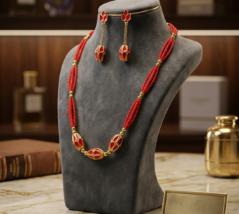 Assamese Traditional Jewellery Set for Women Orange Gold Tone Necklace Earrings Combo