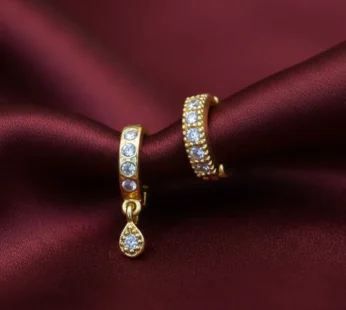 Gold Plated AD Crystal Nose Hoop Ring with Teardrop Dangle Combo Pack of 2