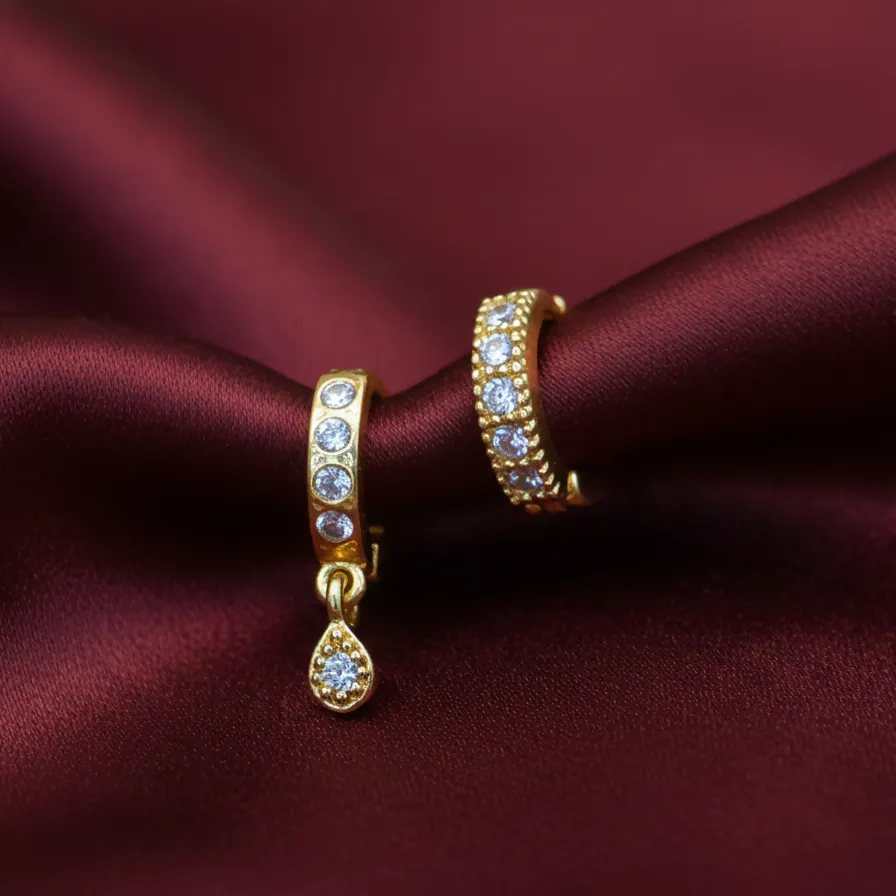 Premium Gold Plated AD Crystal Nose Hoop Ring with Teardrop Dangle Combo Pack of 2 - Buy Online at Alikart