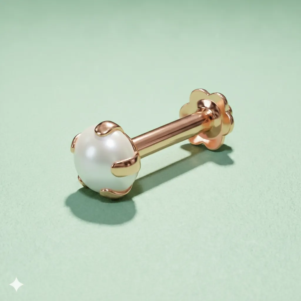 Premium Rose Gold Plated Pearl Labret Tiny Nosepin Stud for women and girls - Buy Online at Alikart